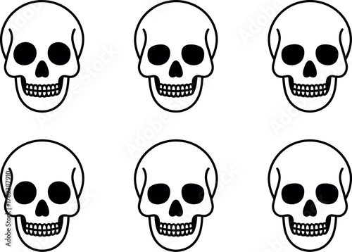 Seamless pattern of skulls on a white background perfect for halloween themed designs and spooky season decorations
