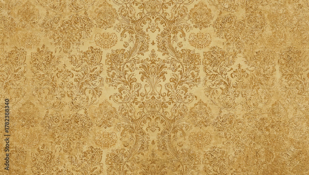 Naklejka premium Golden floral ornament brocade fabric design, suitable for luxurious textile applications