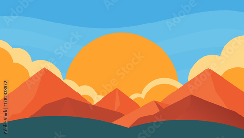 Cartoon Sunrise over Australian Mountains Vector