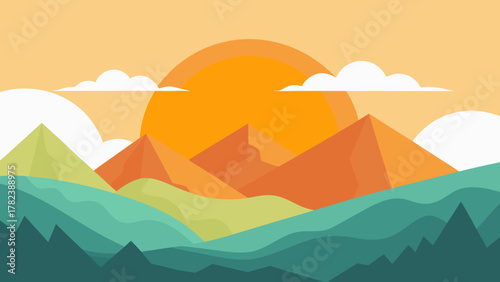 Cartoon Sunrise over Australian Mountains Vector