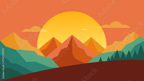Cartoon Sunrise over Australian Mountains Vector