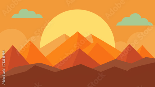 Cartoon Sunrise over Australian Mountains Vector