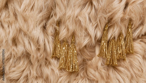 Beige furry textile wool te...
