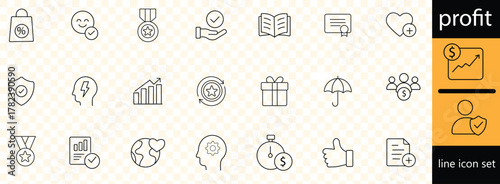 profit set of web icons in line style. Money income linear icon collection. Containing money savings, finance, growth, investment, payment, earnings, management and more. 