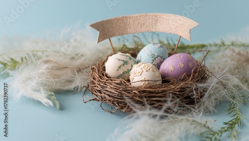 Easter eggs nestled in a ne...