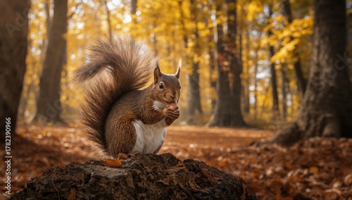 Rodent holding a nut amidst...