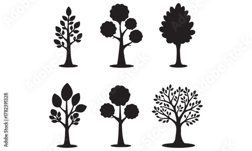 Diverse Tree Silhouettes Set for Nature and Landscape Designs