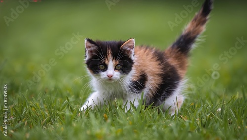Adorable tricolor kitten wi...