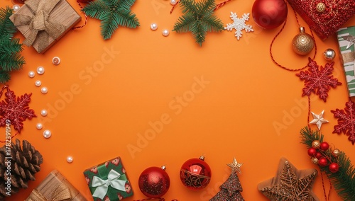 Top view of Christmas ornam...