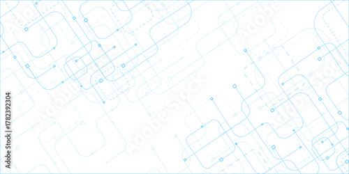 Vector digital technology white background. Concept with technology blue line. Abstract futuristic background with crossed lines, dots with squee. Illustration Vector design Network and Connection.	