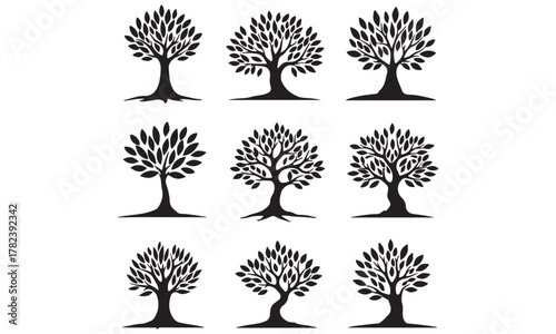 Diverse Tree Silhouettes Set for Nature and Landscape Designs