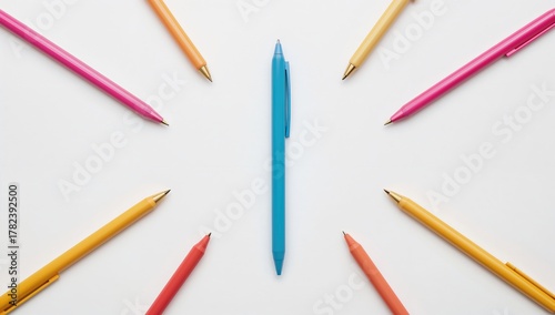 Colored pens displayed agai...