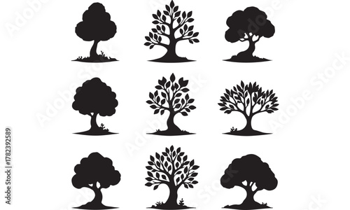 Diverse Tree Silhouettes Set for Nature and Landscape Designs