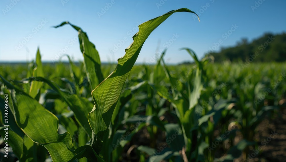 Obraz premium Unripe corn leaves in a field, seasonal change
