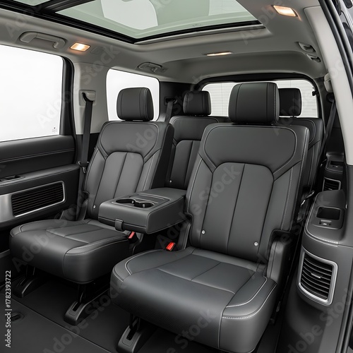 Luxurious Interior - Second Row Seats of a Modern SUV with Panoramic Sunroof.