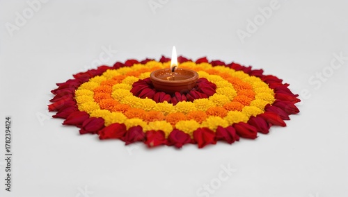 Flower rangoli designed wit...