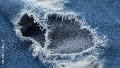 Torn blue denim fabric piec...