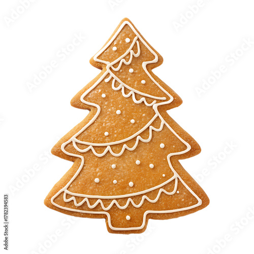 Christmas Tree Shaped Ginger Cookie on Transparent Background