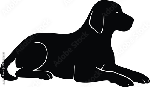 Stylized Luna dog silhouette laying down with relaxed posture on white background.