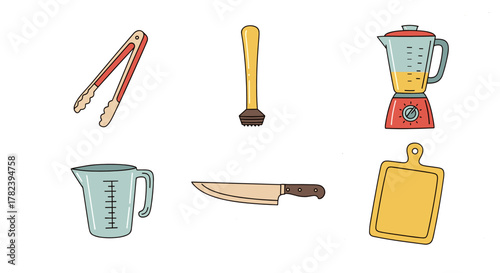 Kitchen utensils including blender, tongs, and cutting board for holiday cocktails  