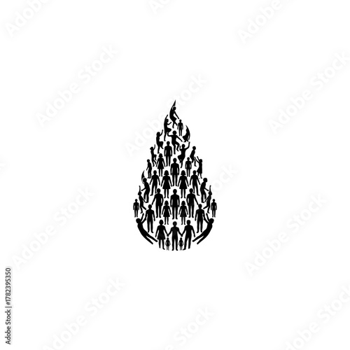 Silhouette of people forming a teardrop shape, symbolizing community support