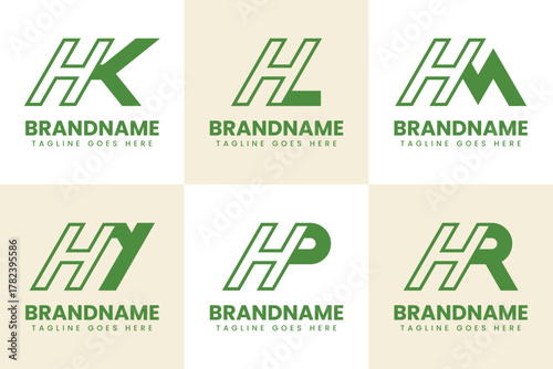 Letters HK HL HM HN HP HR Monogram Logo Set, for KH LH MH NH PH RH initials