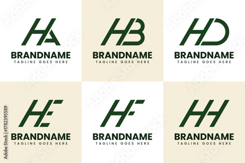 Letters HA HB HD HE HF HH Monogram Logo Set, for AH BH DH EH FH HH initials