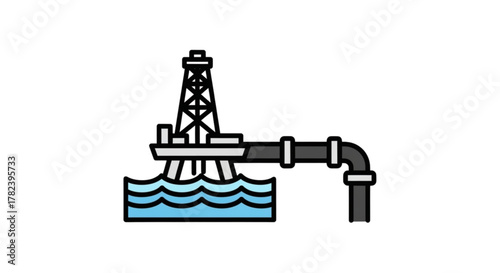 Advanced Offshore Oil Drilling Platform Pipeline Illustration: Deepwater Rig Extraction, Subsea Hydrocarbon Transport, Marine Petroleum Infrastructure, Energy Production System