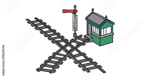 Advanced Railway Signal Box Track Switching Illustration: Train Junction Control, Railroad Points Management, Locomotive Routing System, Rail Infrastructure Safety