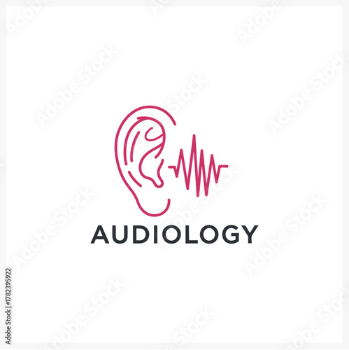 Audiology Clinic Logo with Ear and Sound Waves for Hearing Health