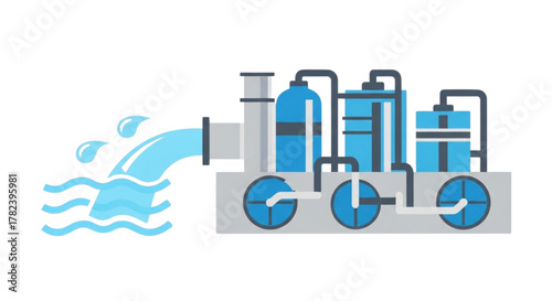 Advanced Industrial Factory Wastewater Discharge Illustration: Manufacturing Pollution, Chemical Plant Effluent, Environmental Impact, Water Contamination Control