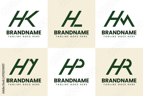 Letters HK HL HM HN HP HR Monogram Logo Set, for KH LH MH NH PH RH initials