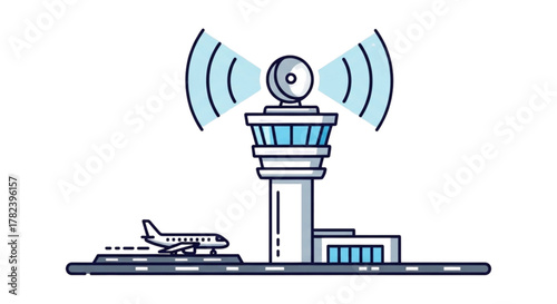 Advanced Air Traffic Control Tower Radar System Illustration: Airport Management, Aviation Safety, ATC Operations