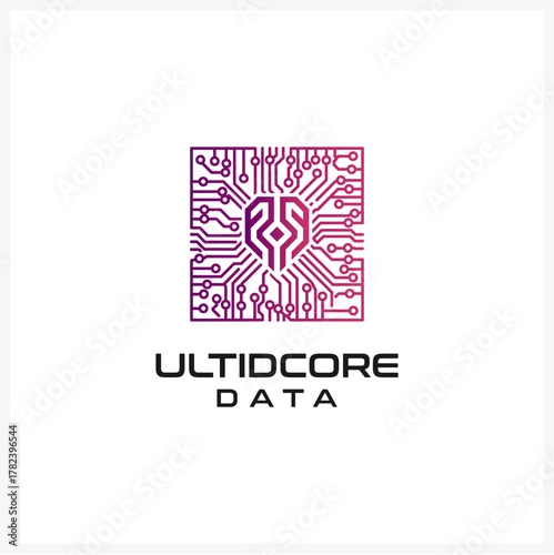 Digital Brain Circuit Ultidcore Data Logo for Technological Innovation