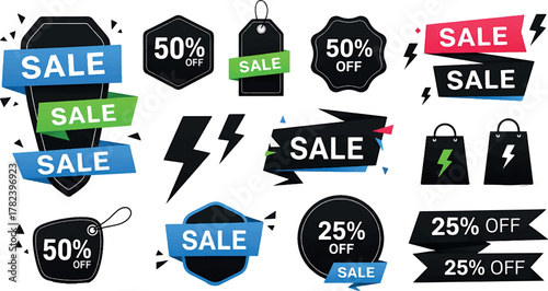Variety of Sale Badges and Price Tags for Retail Promotions