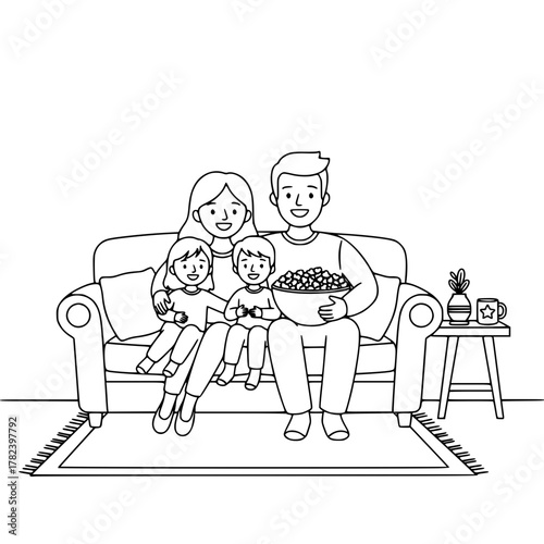 Family watching christmas movie together happily