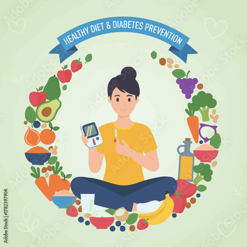 Diabetes Prevention Healthy Diet with Fruits and Vegetables