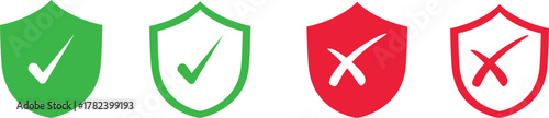 Check mark icon set. Check box icon with right and wrong buttons and yes or no checkmark icons in green tick box and red cross. vector illustration .