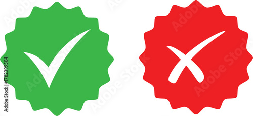 Check mark icon set. Check box icon with right and wrong buttons and yes or no checkmark icons in green tick box and red cross. vector illustration .
