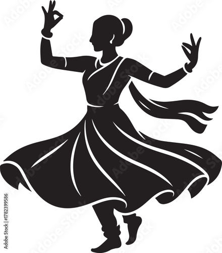 Silhouette of a graceful indian dancer in traditional attire performing a classical dance pose