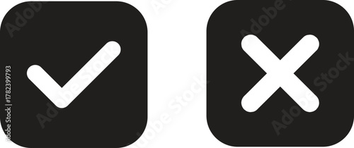 Check mark icon set. Check box icon with right and wrong buttons and yes or no checkmark icons in green tick box and red cross. vector illustration .