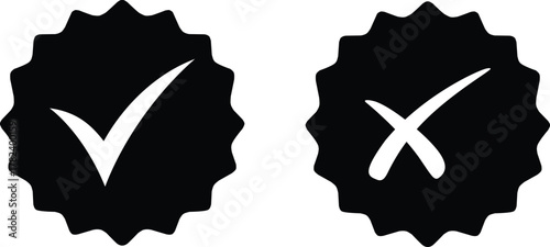 Check mark icon set. Check box icon with right and wrong buttons and yes or no checkmark icons in green tick box and red cross. vector illustration .