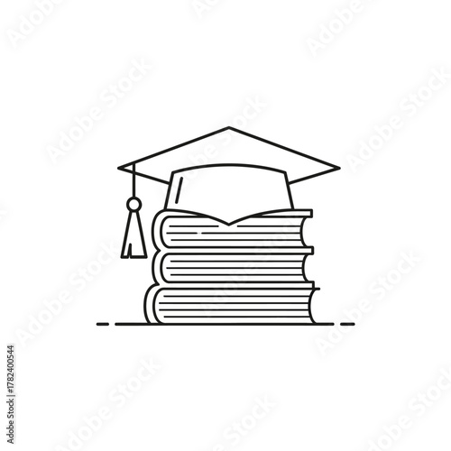 Academic books and graduation cap representing education and knowledge.