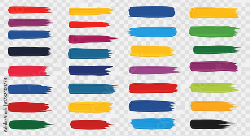 Collection of colorful paint strokes on a transparent background, ideal for graphic design elements.