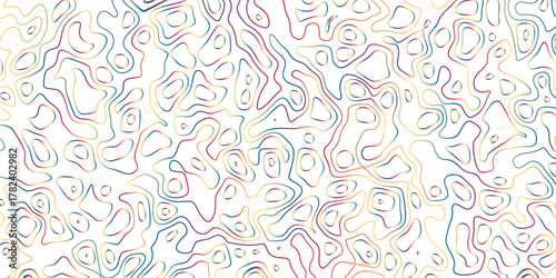 Topography map background. Vector geographic contour map. White background topography contour map with black curve lines.  