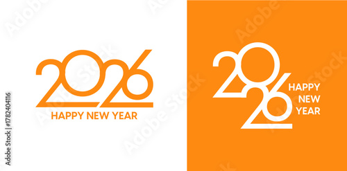 2026 orange number logo, New Year card design set, Collection of 2026 Happy New Year card, cover, poster.