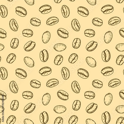 doodle Coffee beans pattern background. coffee beans background. Coffee Beans Illustration for packaging.	