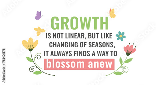 Growth A Colorful Springtime Message of Renewal and Resilience, Illustrated with Flowers and Butterflies