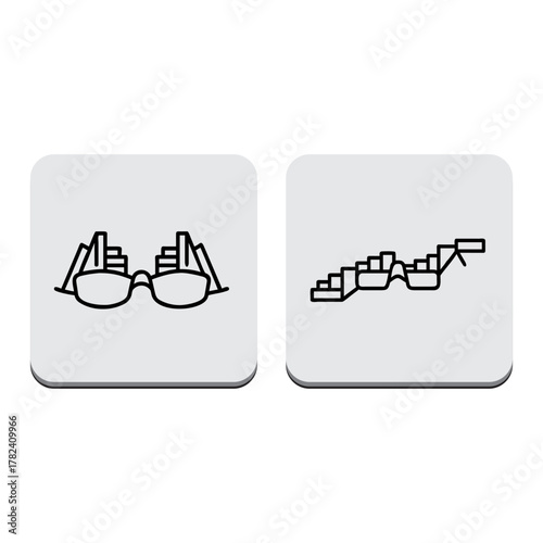 Icon set showcasing sustainable city and ecotourism themes depicted as glasses