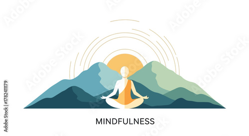 Serene meditation practice in tranquil mountain landscape, embracing inner peace and holistic well-being for mindful living